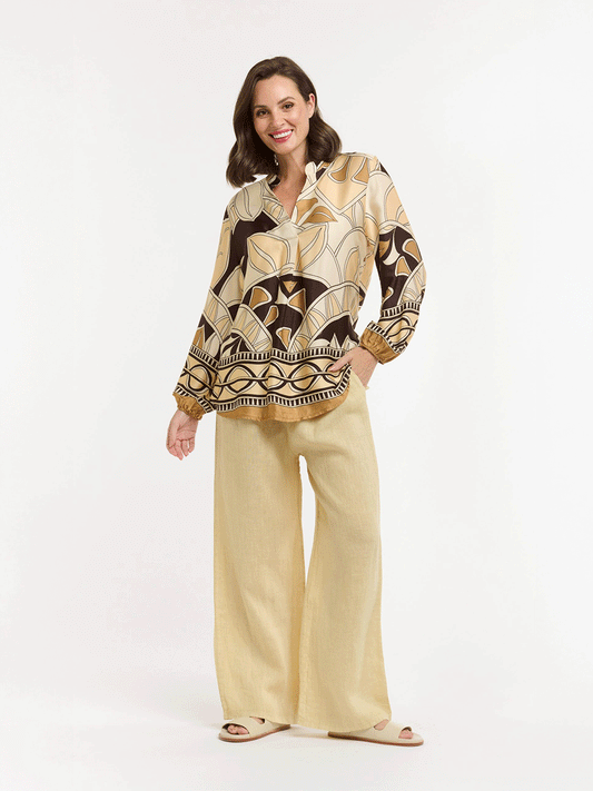 Viscose Shirt - ABSTRACT CHOC/BEIGE