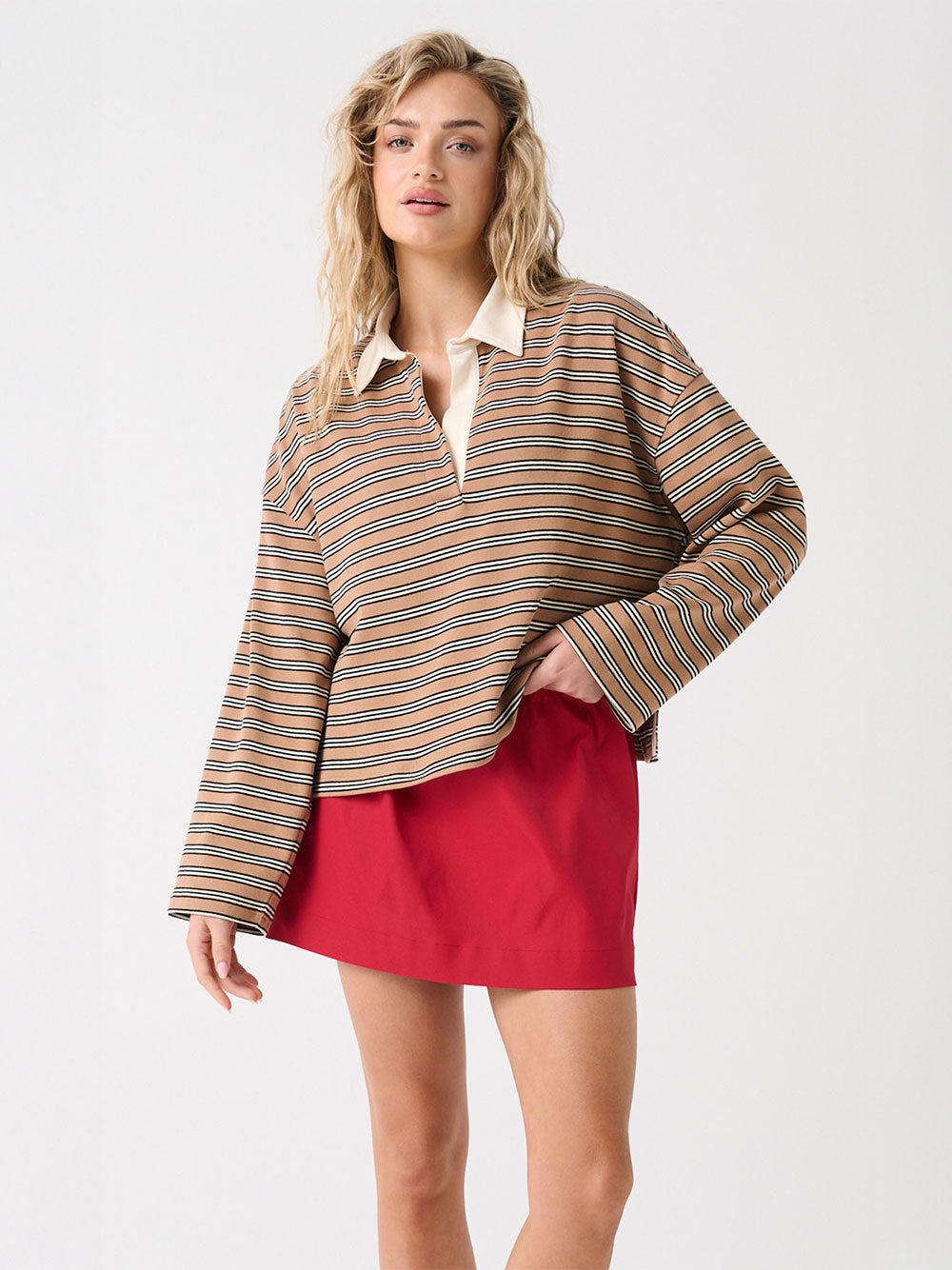 Alisa Rugby Tee - TOFFEE STRIPE