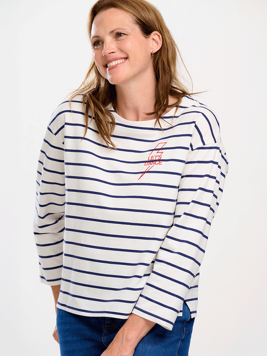 Billie Breton Top - OFF WHITE/NAVY LETS DANCE