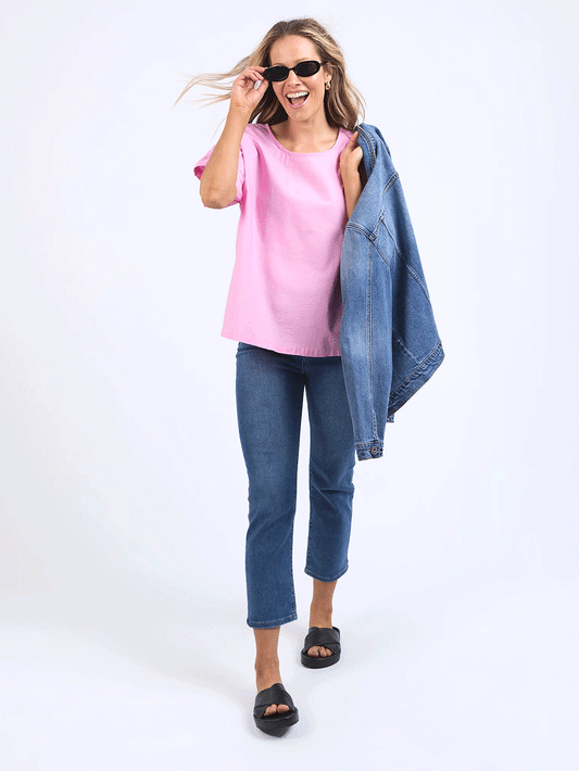 Curtis Woven Short Sleeve Tee - PINK