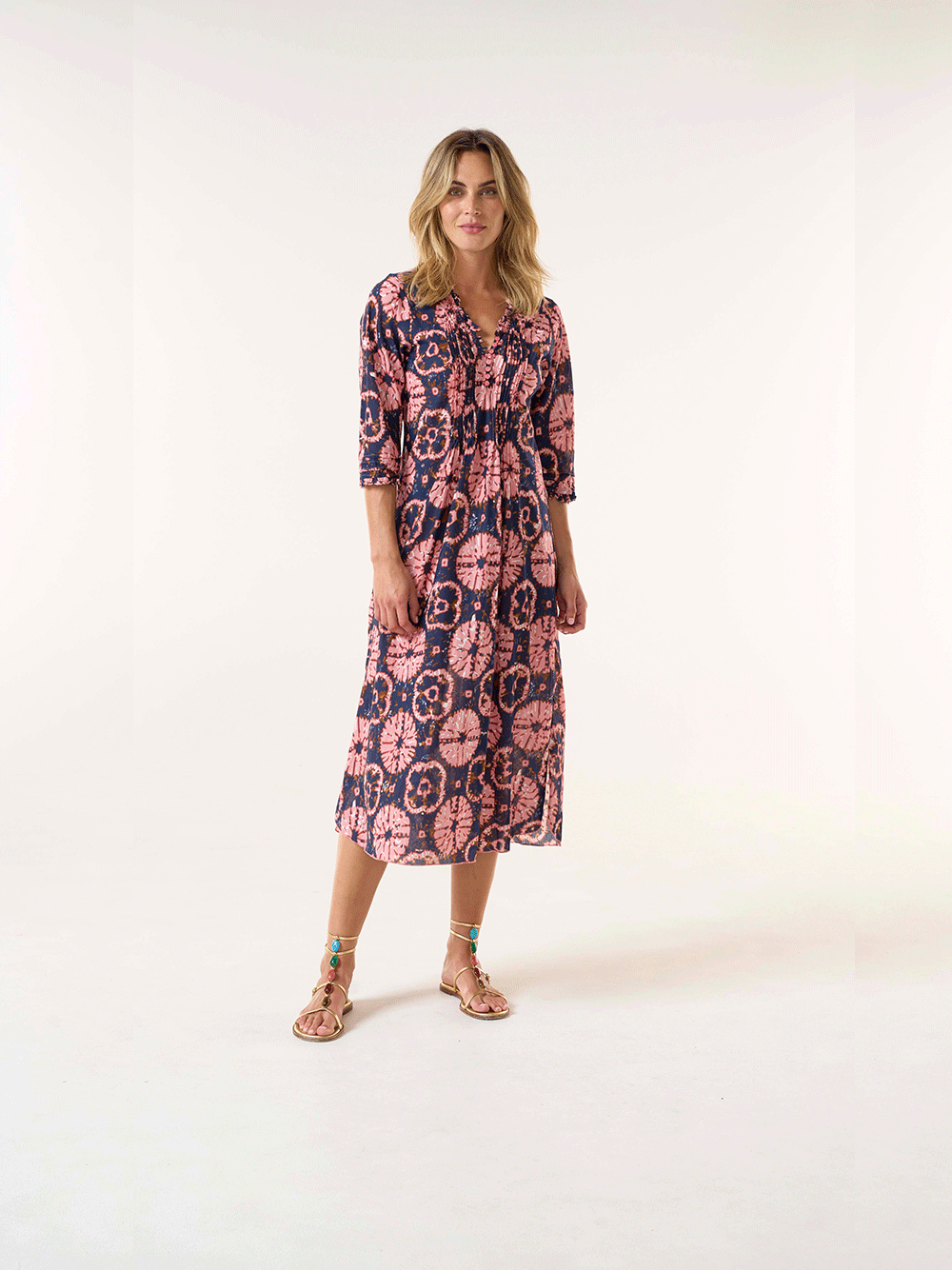 Long Poppy Cotton Dress - CAMOGLI CORAL