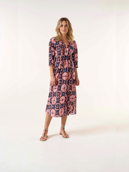 Long Poppy Cotton Dress - CAMOGLI CORAL