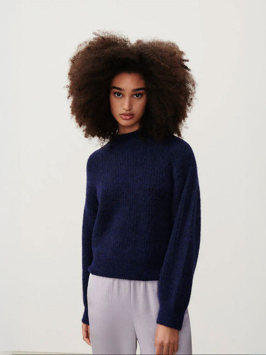 East Round Neck Pullover - NAVY MELANGE