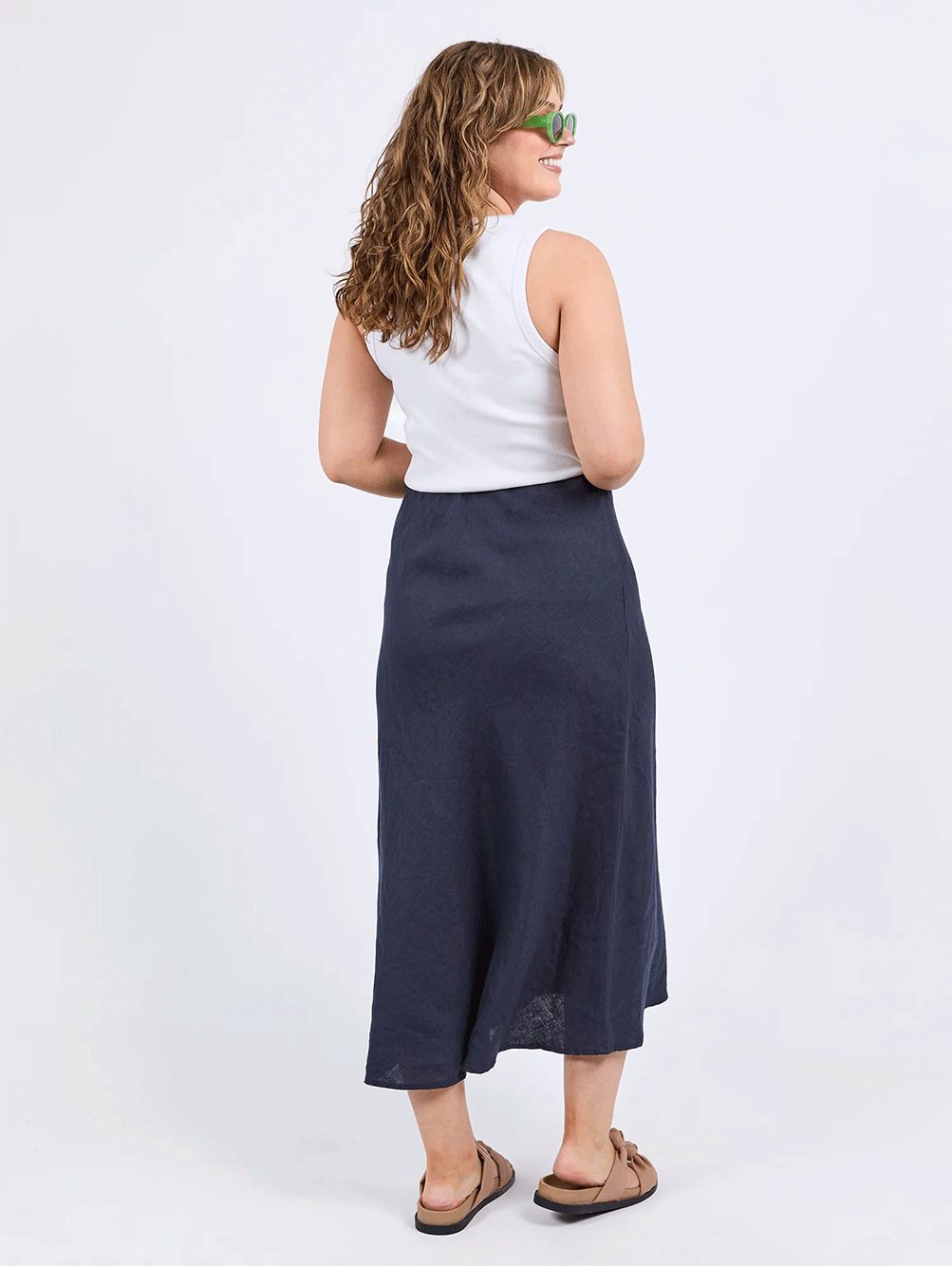 Eleni Linen Midi Skirt - NAVY