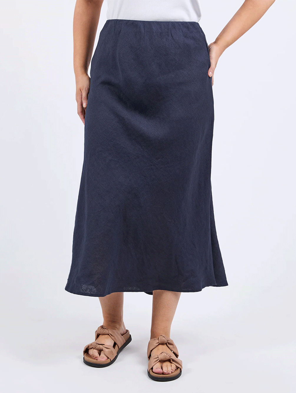 Eleni Linen Midi Skirt - NAVY