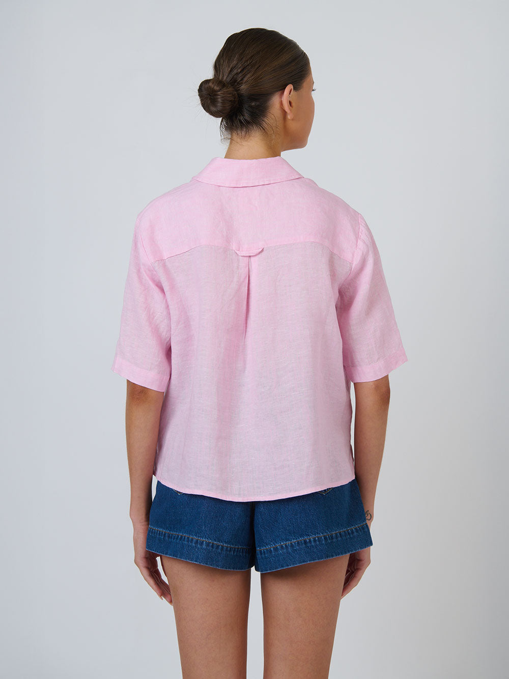 Linen Short Sleeve Shirt - BONBON PINK