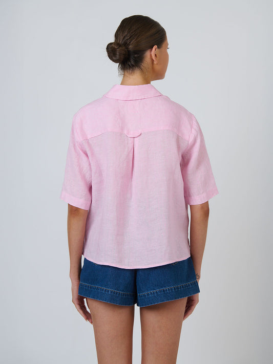 Linen Short Sleeve Shirt - BONBON PINK