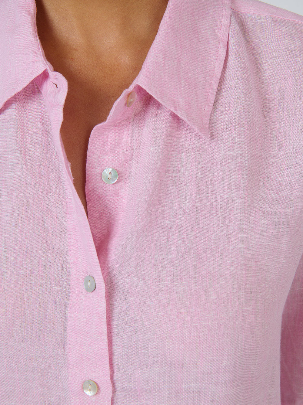 Linen Short Sleeve Shirt - BONBON PINK