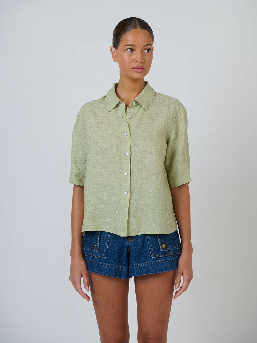 Linen Short Sleeve Shirt - KIWI