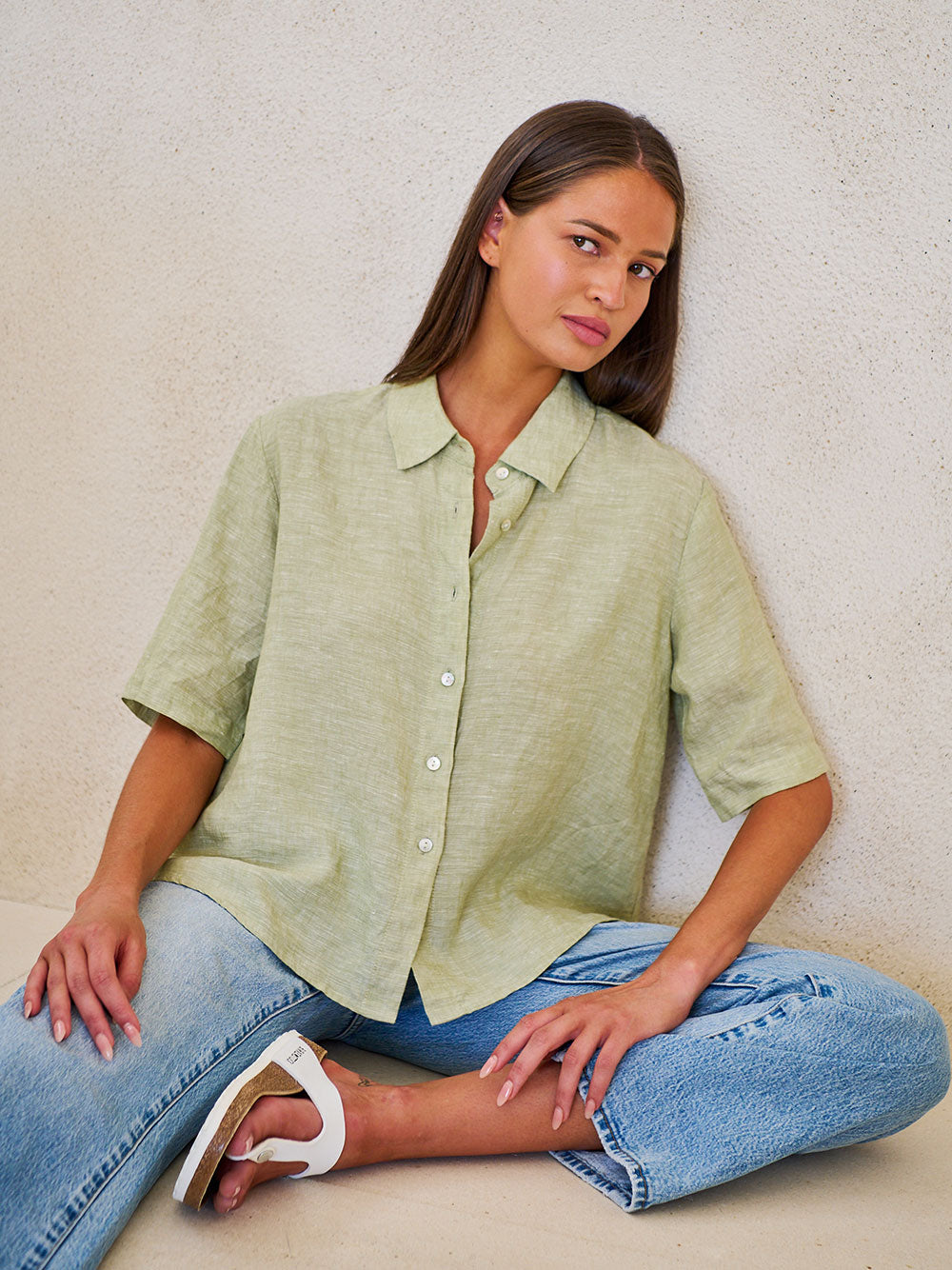 Linen Short Sleeve Shirt - KIWI