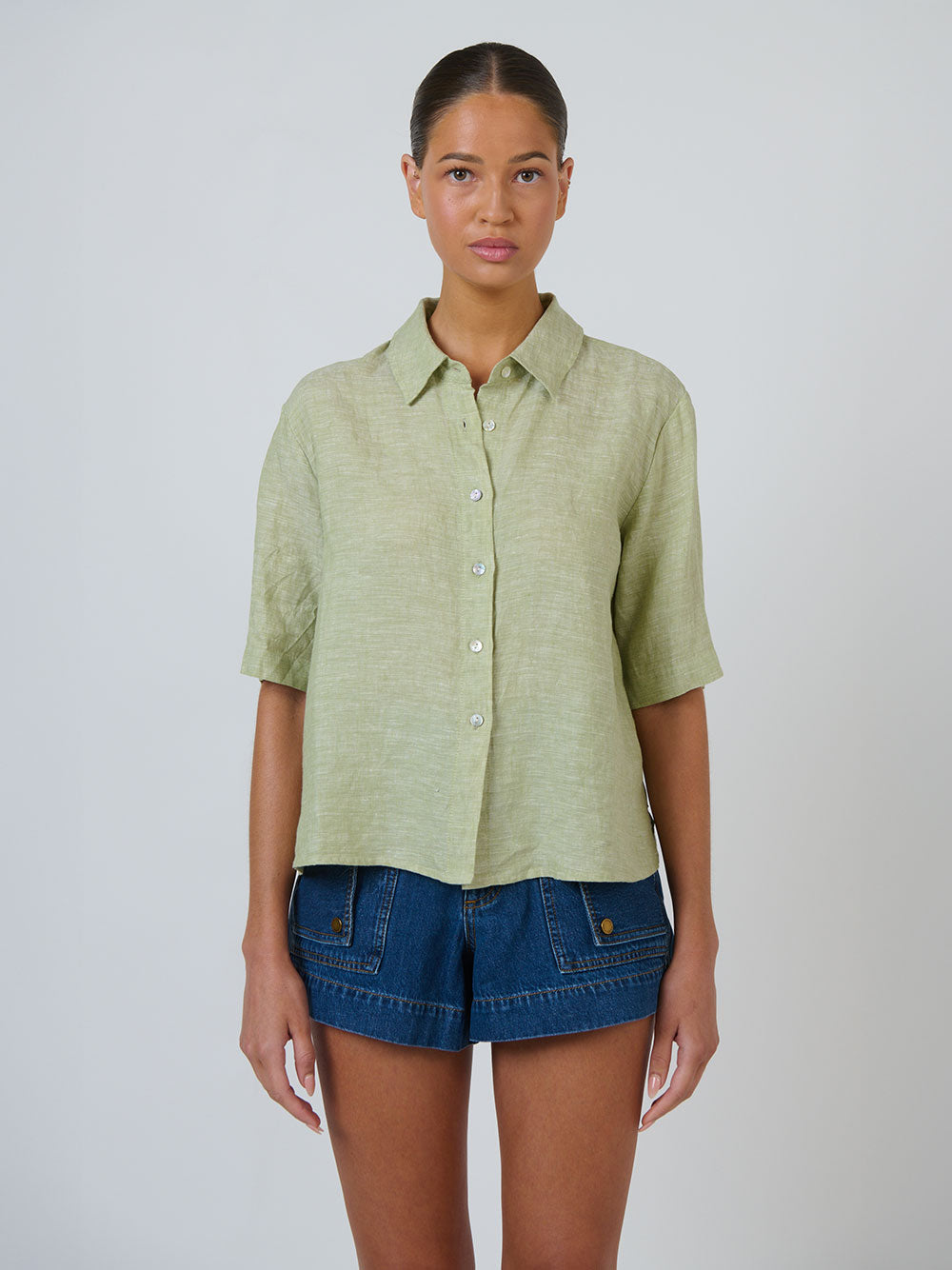 Linen Short Sleeve Shirt - KIWI