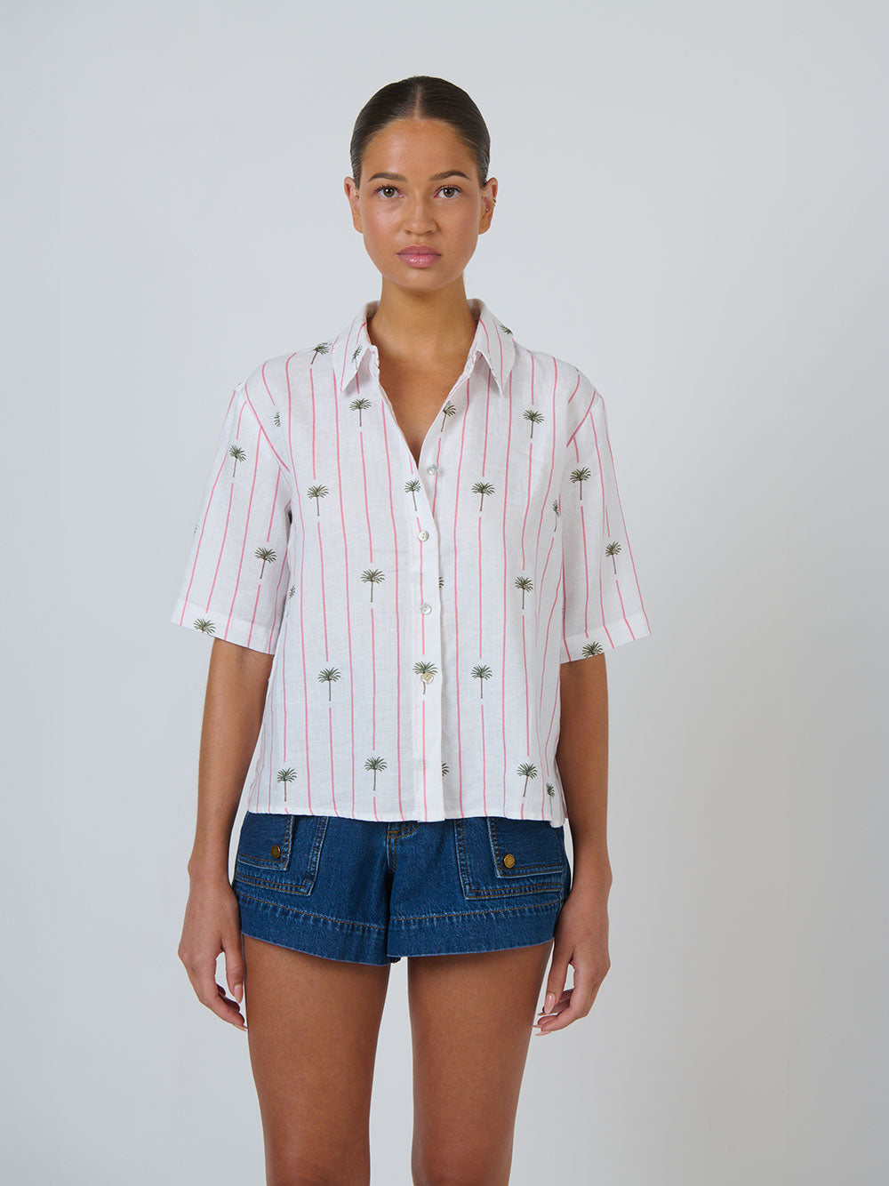 Linen Short Sleeve Shirt - PALMIER PRINT