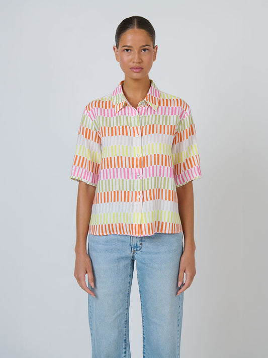 Linen Short Sleeve Shirt - JULIENNE PRINT