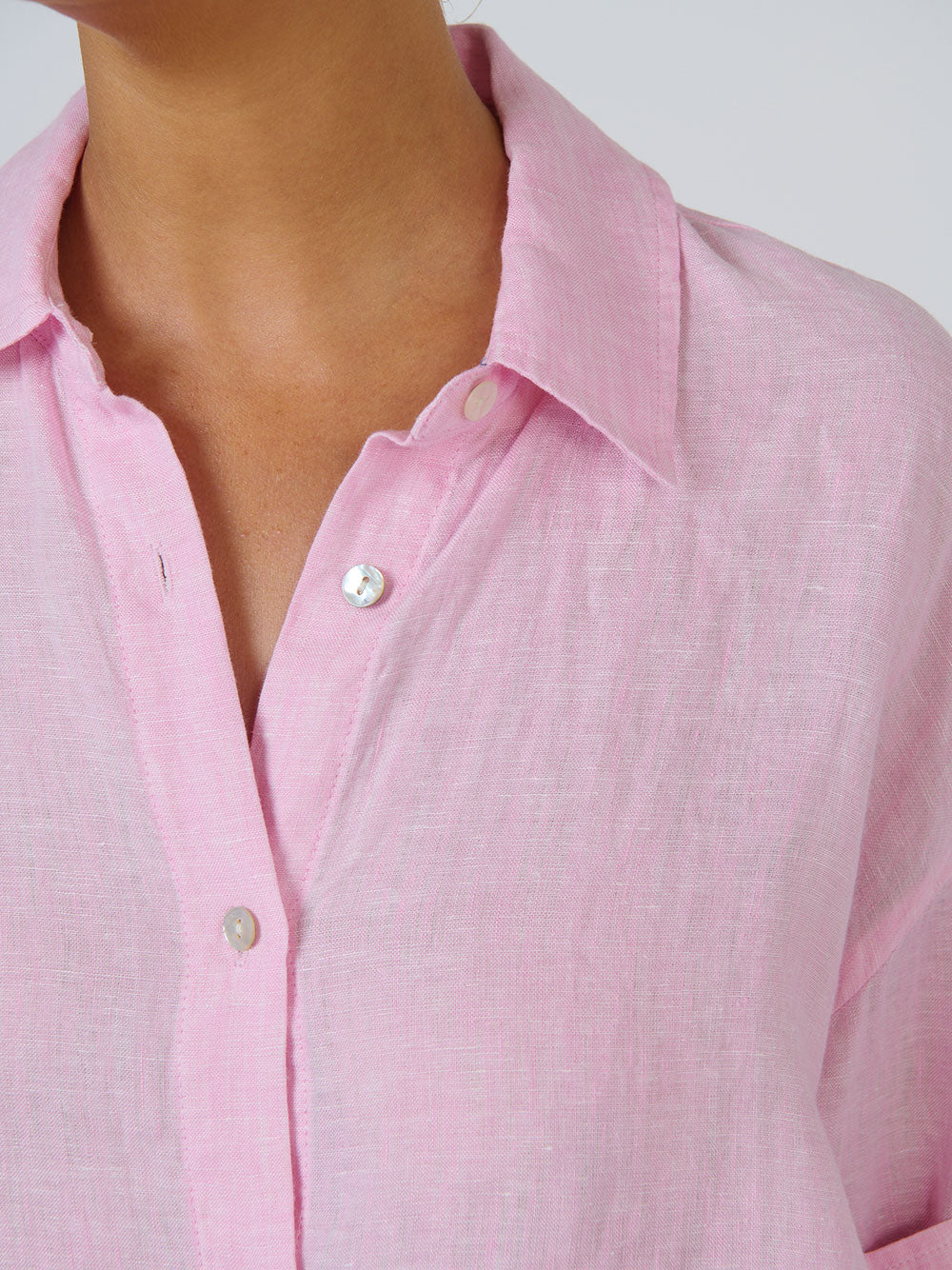 Linen Long Sleeve Shirt - BONBON PINK
