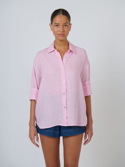 Linen Long Sleeve Shirt - BONBON PINK