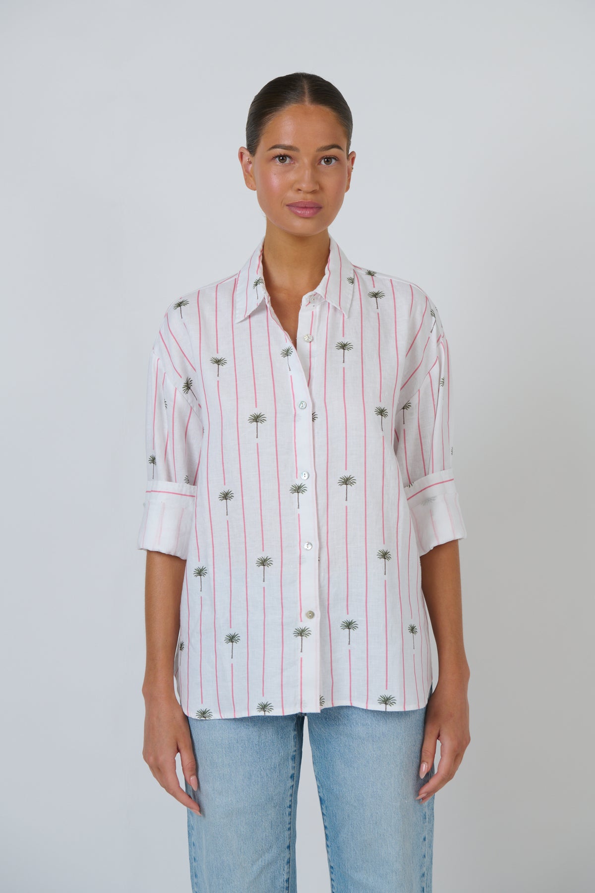 Linen Long Sleeve Shirt - PALMIER PRINT
