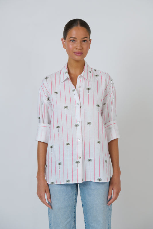 Linen Long Sleeve Shirt - PALMIER PRINT