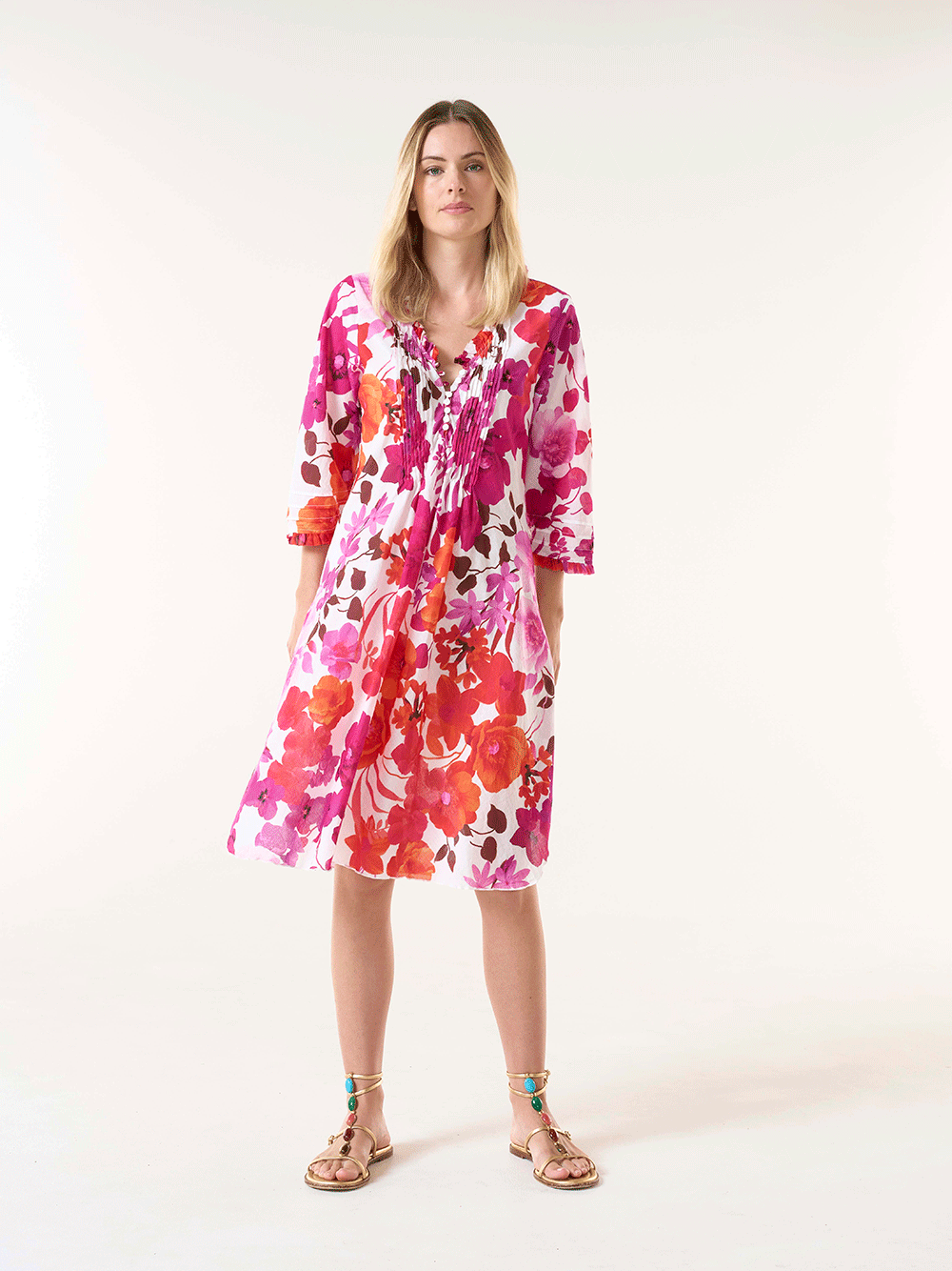 Middy Poppy Cotton Dress - FLAMENCO PINK