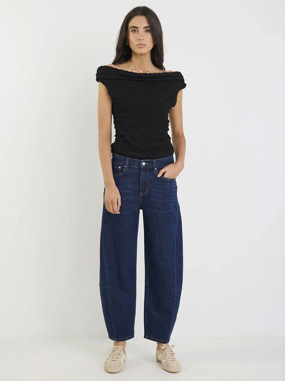 Graduate Dark Blue Stretch Barrel Jeans