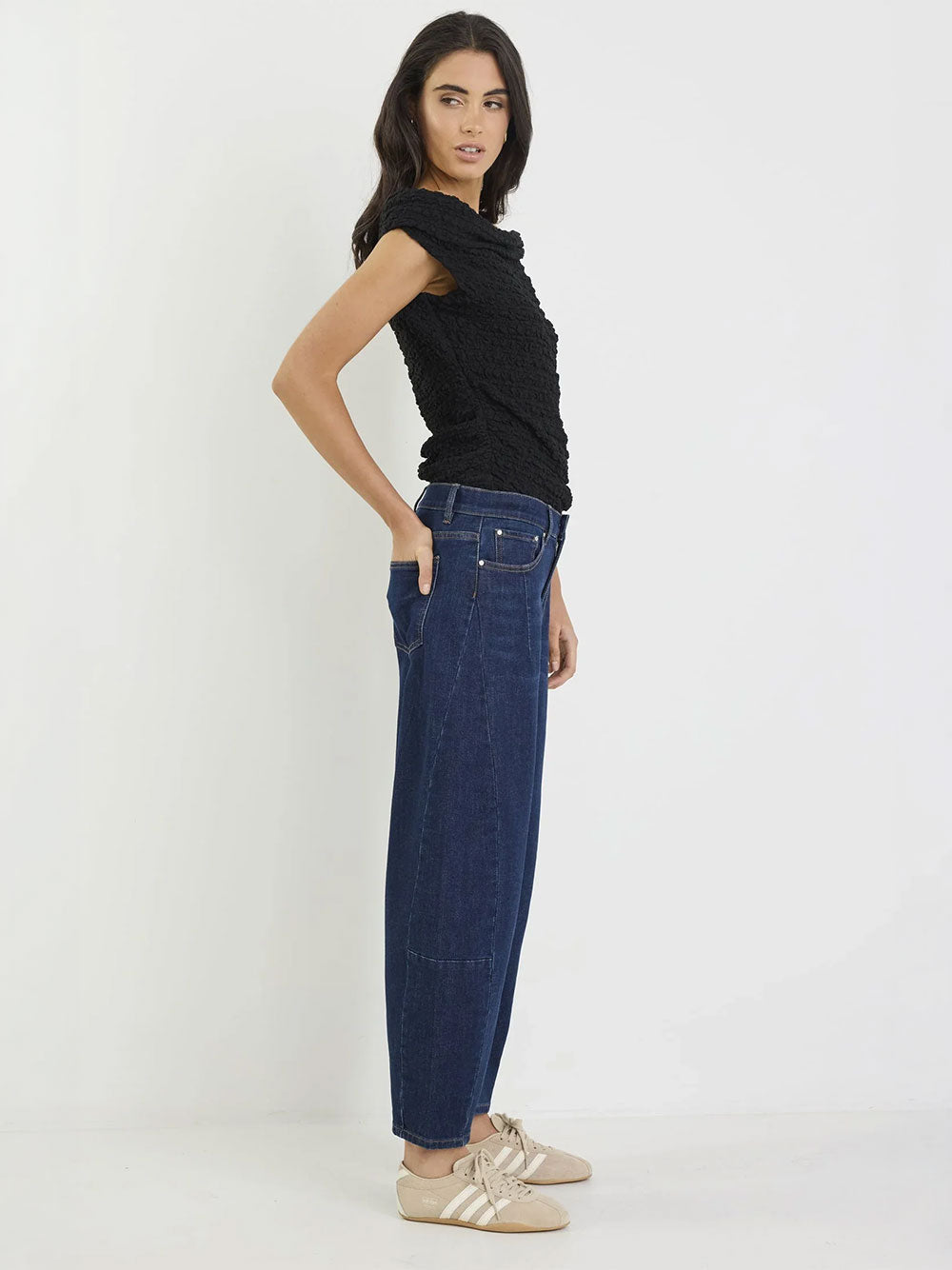 Graduate Dark Blue Stretch Barrel Jeans