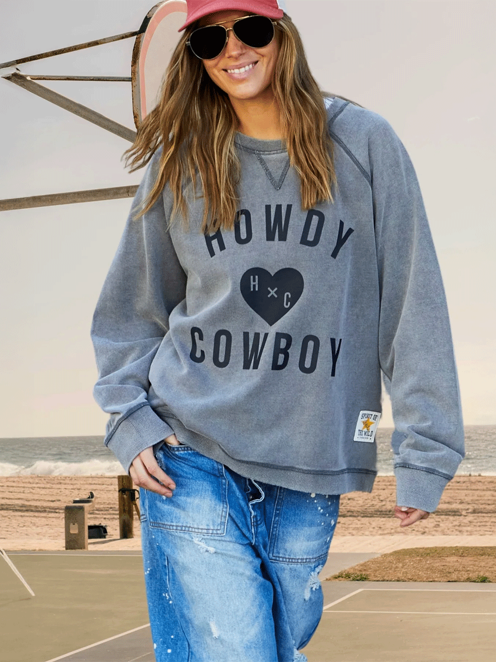 Howdy Cowboy Vintage Sweat - WASHED BLACK