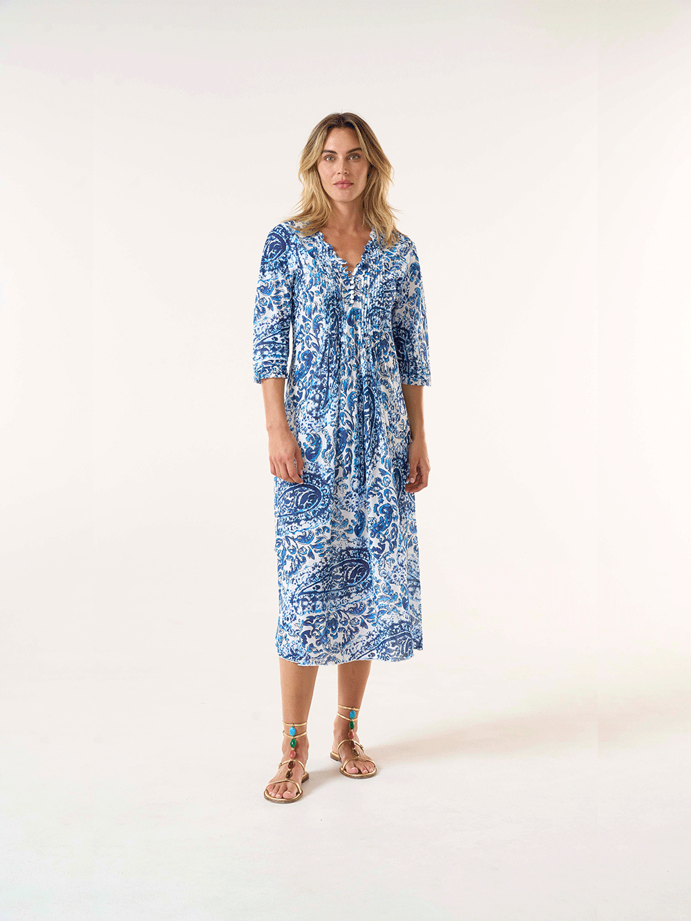 Long Poppy Cotton Dress - HYDRA NAVY