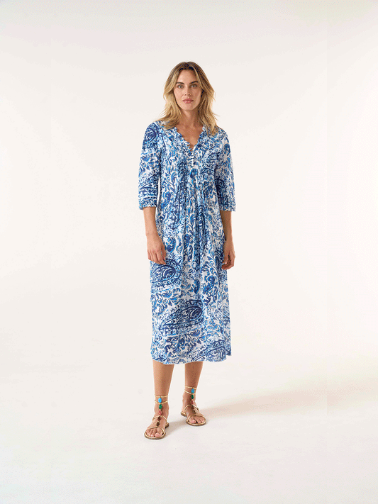 Long Poppy Cotton Dress - HYDRA NAVY