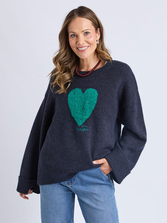 Intersia Heart Knit - NAVY