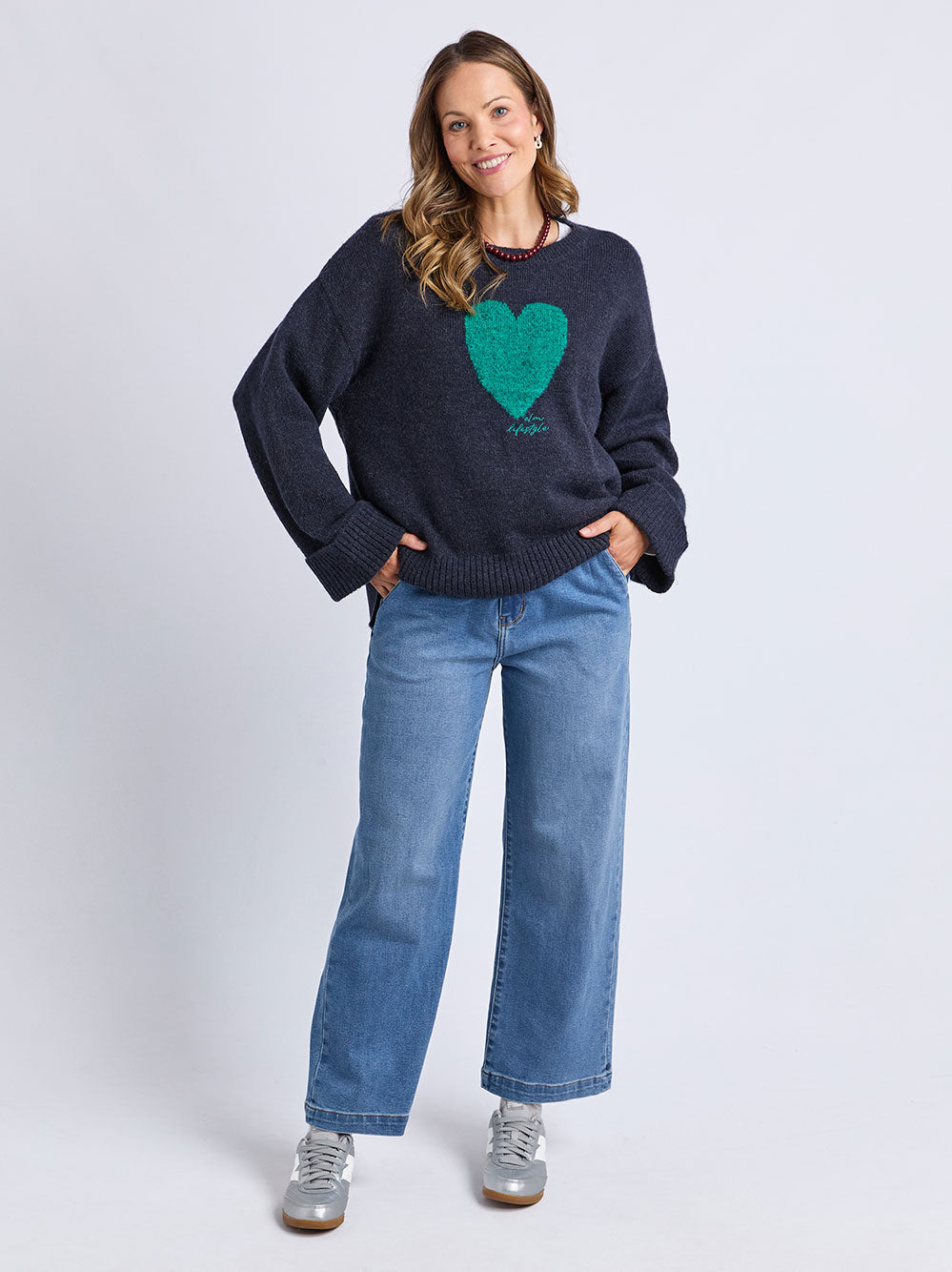 Intersia Heart Knit - NAVY