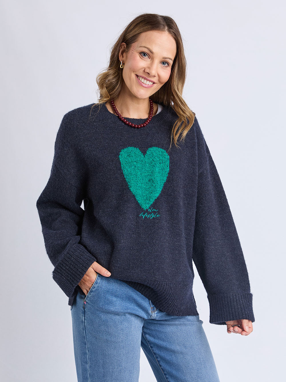 Intersia Heart Knit - NAVY