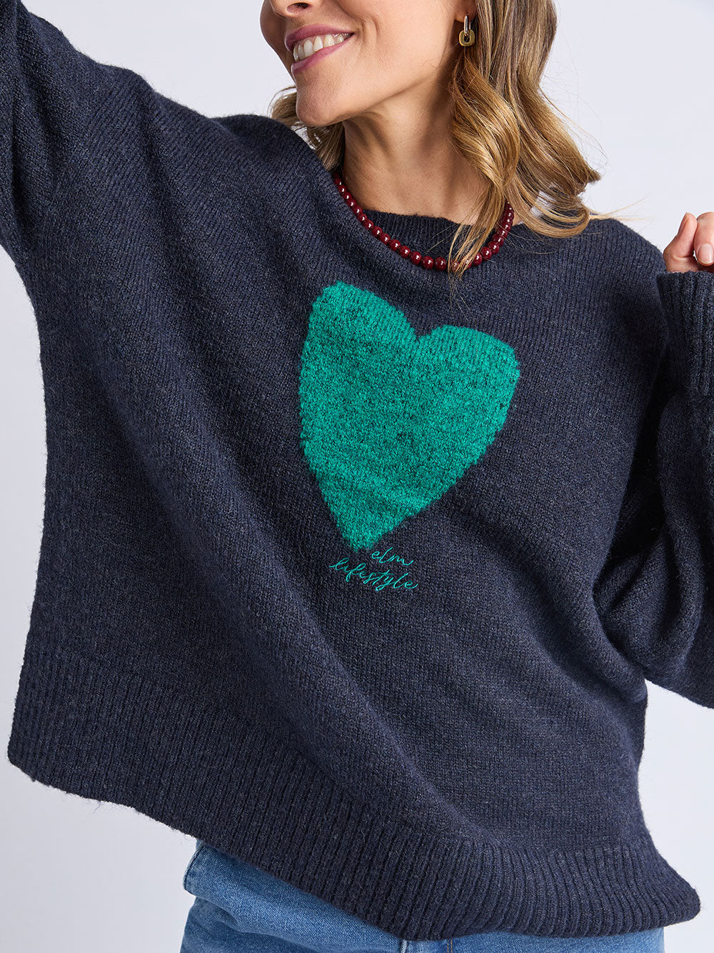 Intersia Heart Knit - NAVY
