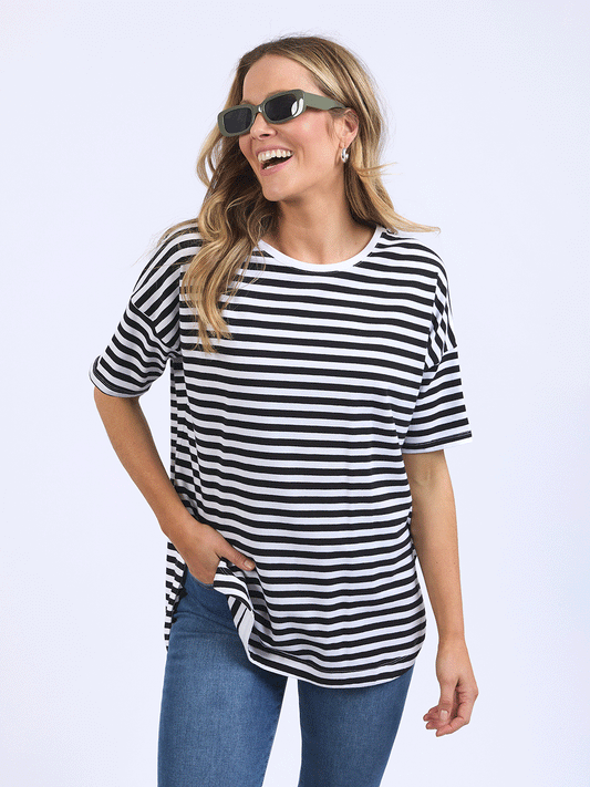 Lauren Stripe Short Sleeve Tee - BLACK/WHITE