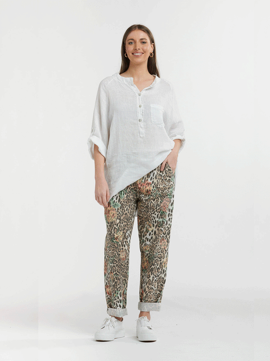 Linen Shirt with Buttons - WHITE