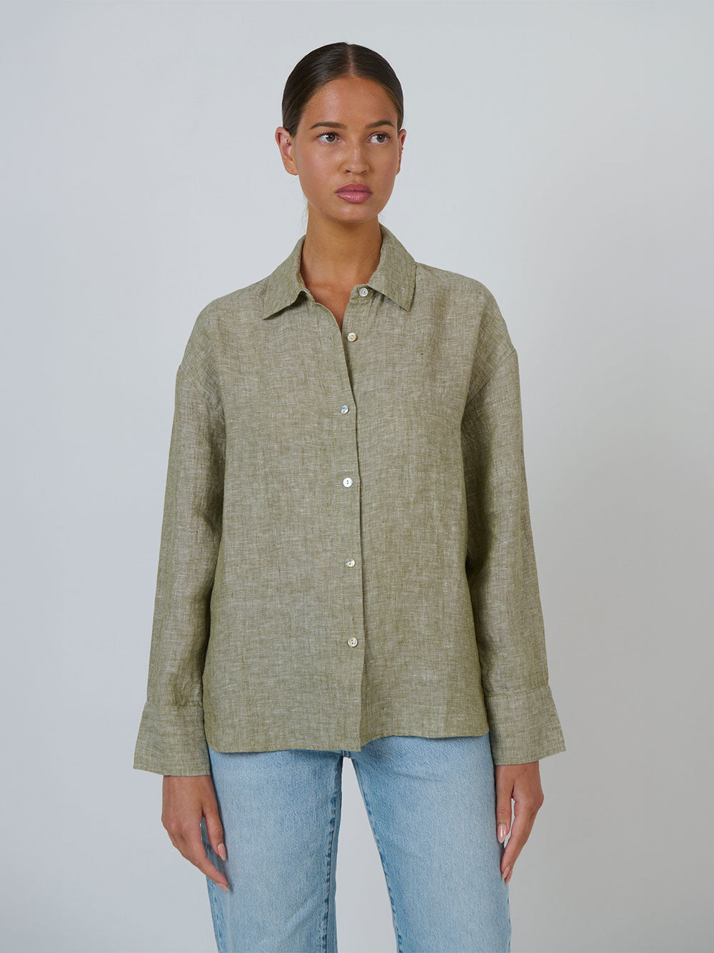 Linen Long Sleeve Shirt - EUCALYPT