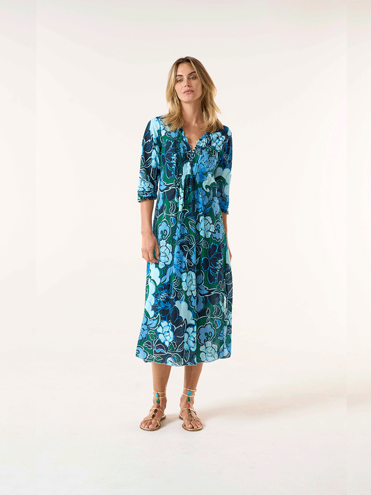 Long Poppy Cotton Dress - LEFKADA NAVY