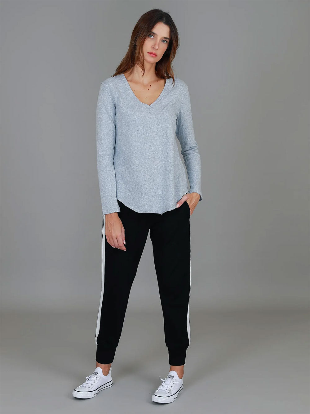 Nora Long Sleeve Tee - GREY MARLE