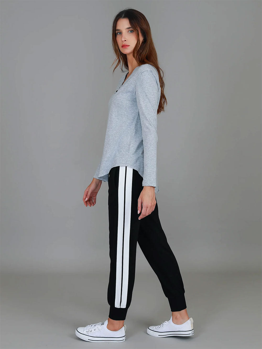 Nora Long Sleeve Tee - GREY MARLE