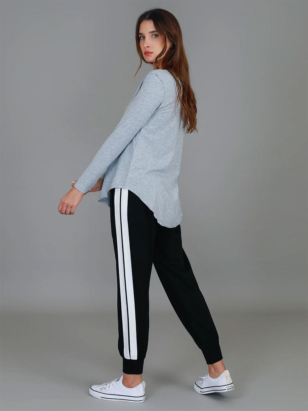 Nora Long Sleeve Tee - GREY MARLE
