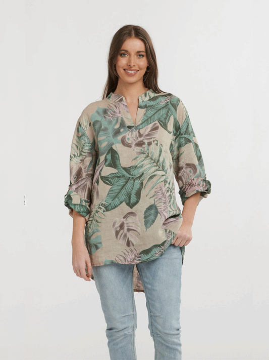 Hi Lo Floral Linen Top