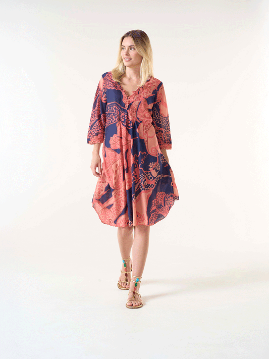 Middy Poppy Cotton Dress - PORTOFINO CORAL