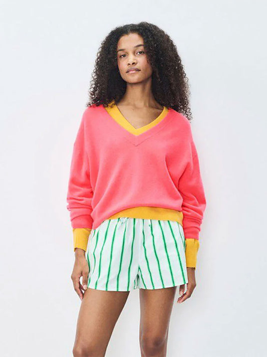 Raxow V-Neck Sweater - FLUROESCENT HORTENSIA