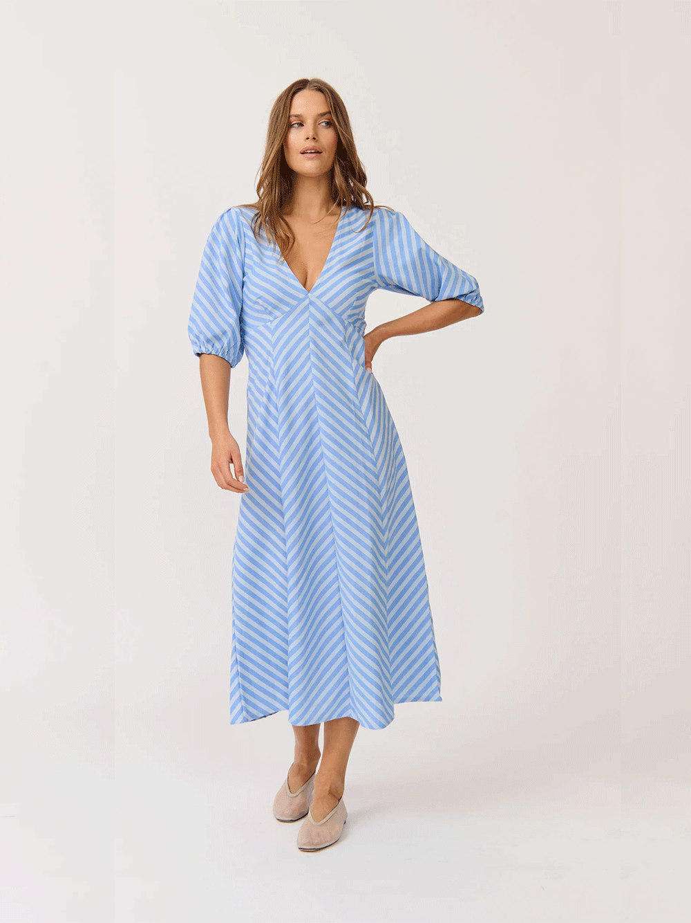 Roza Midi Dress - OCEAN STRIPE
