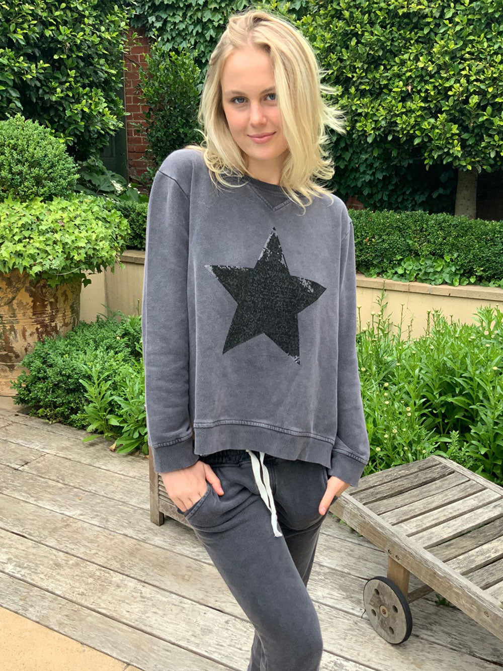 Sequin Star Sweat - CHARCOAL