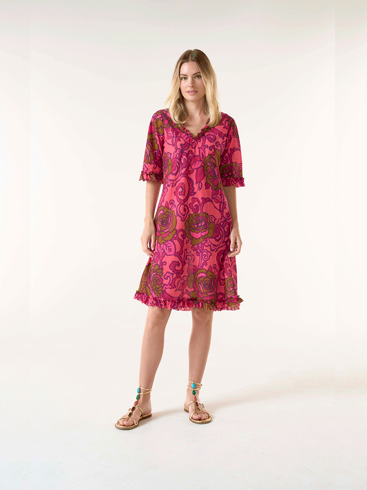 Middy Indi Cotton Dress - SAN SEBASTIAN HOT CORAL