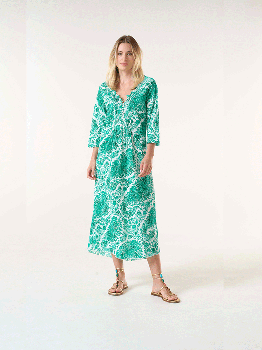 Long Poppy Cotton Dress - ST TROPEZ EMERALD
