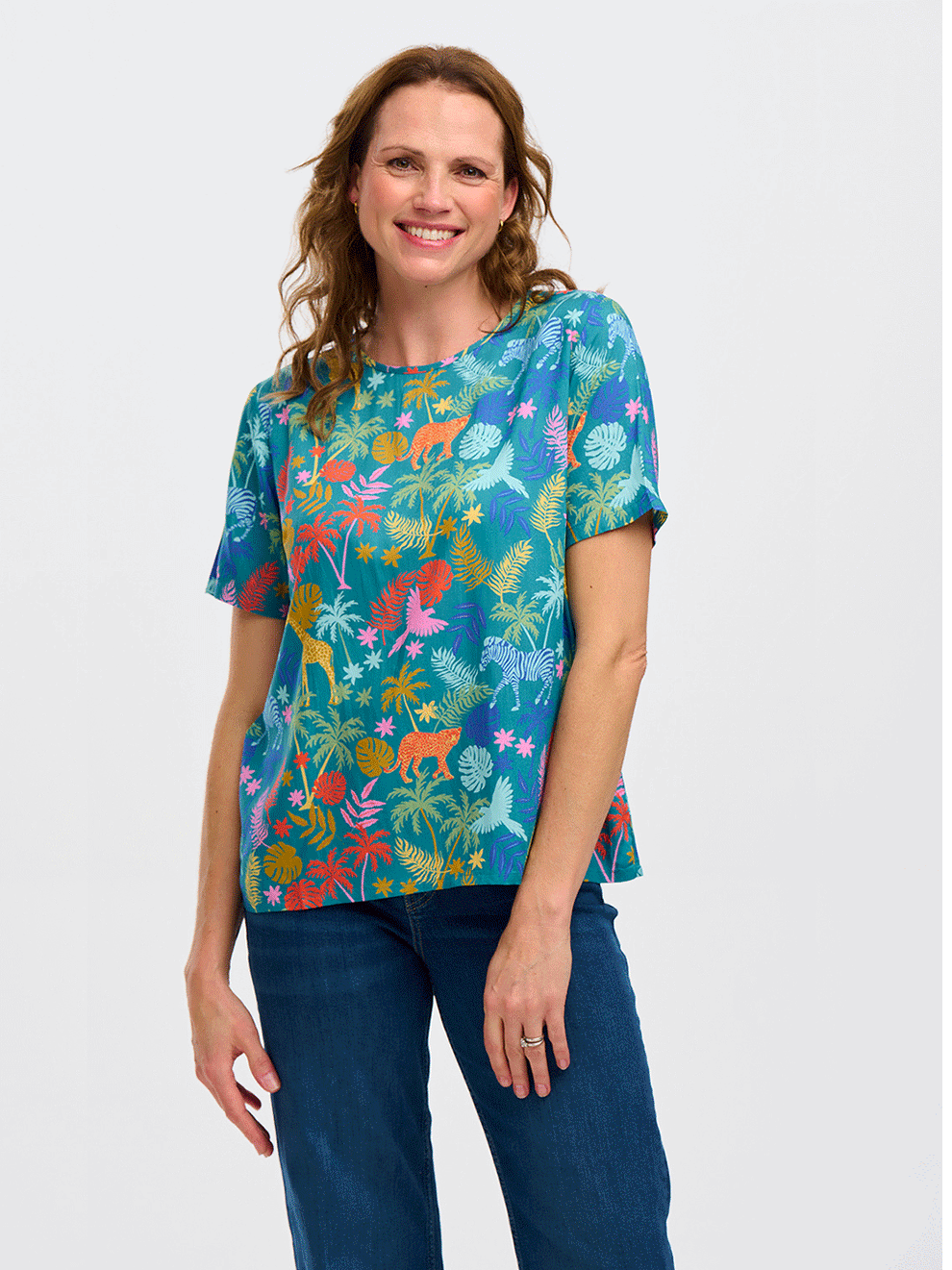 Beth Printed Top - TEAL RAINBOW JUNGLE – instoreclothing