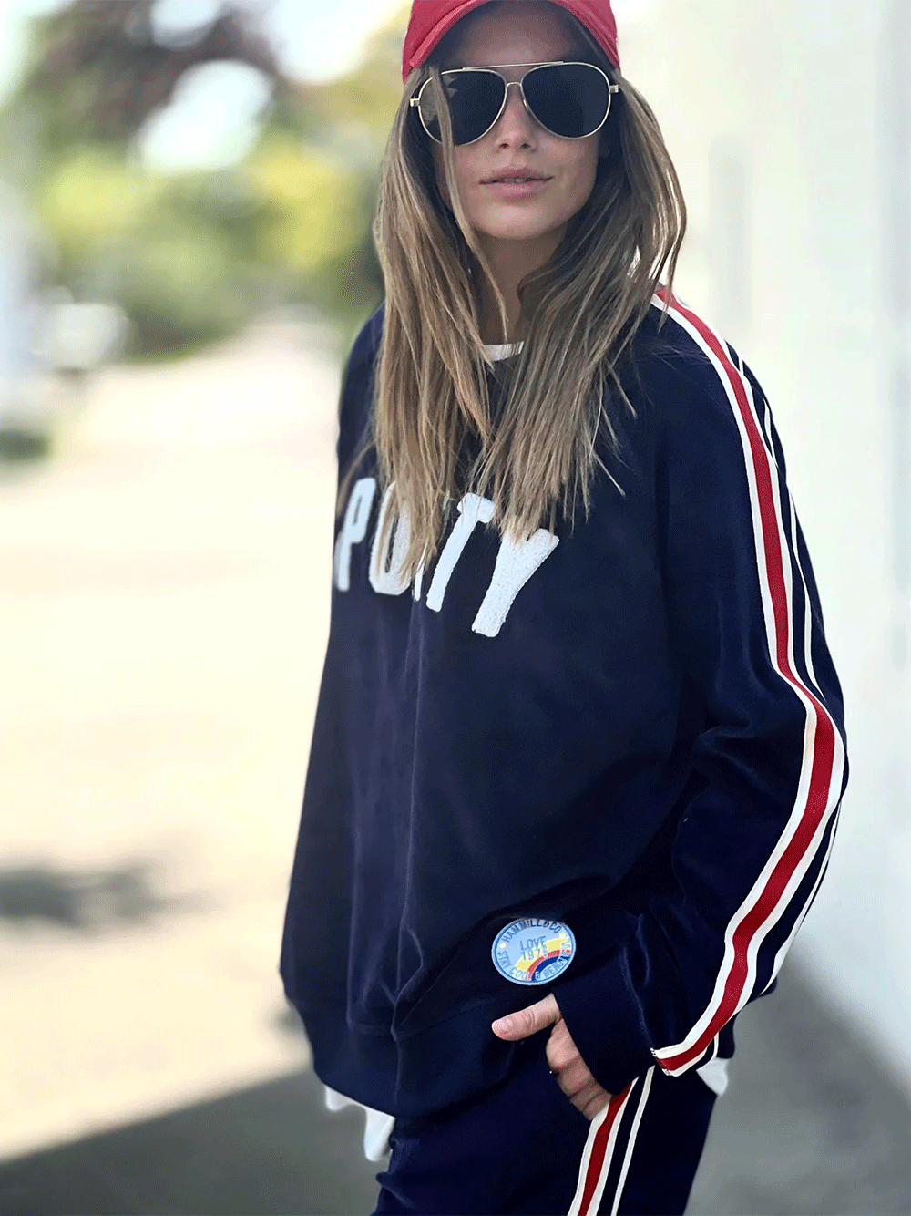 Sporty Velour Sweat - NAVY