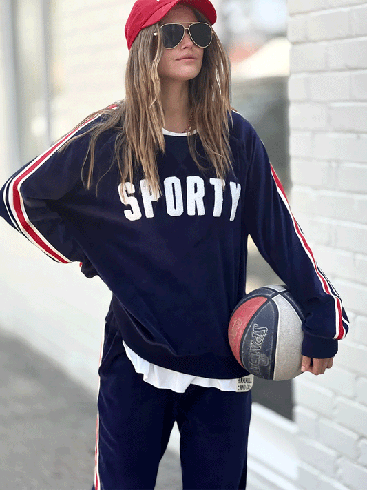 Sporty Velour Sweat - NAVY