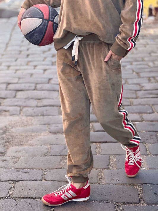 Sporty Velour Trackpant - KHAKI