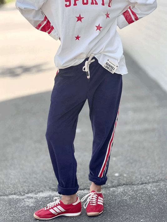 Sporty Velour Trackpant - NAVY